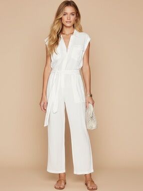 YOUNG FABULOUS & BROKE White Linen Jumpsuit